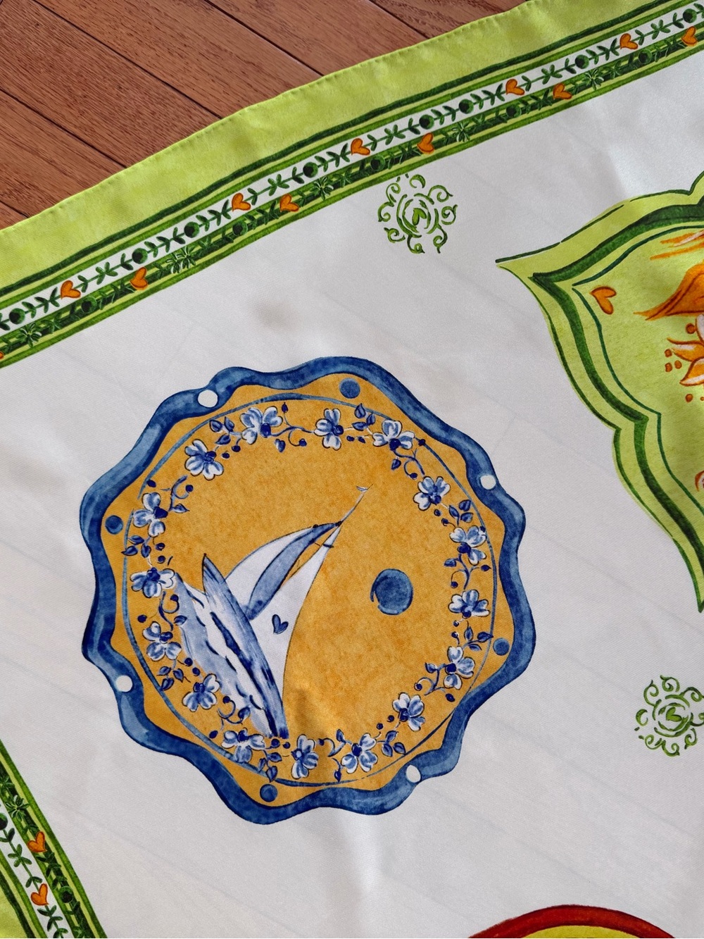 Alemais Multi-Color Printed Silk Scarf with Green Border - Picture 2 of 5
